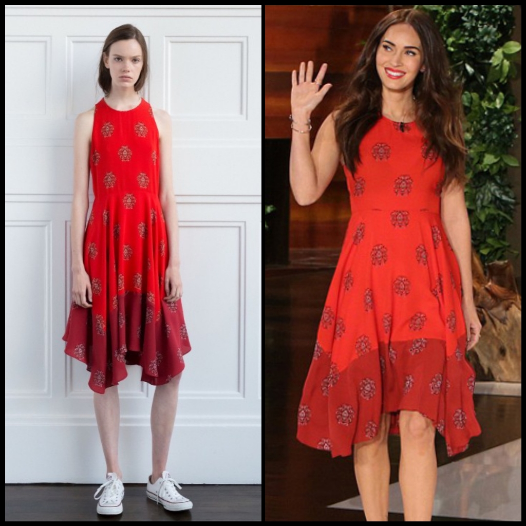 ALC Elisa Red Print Handkerchief Hem Dress Aso Megan Fox Stain